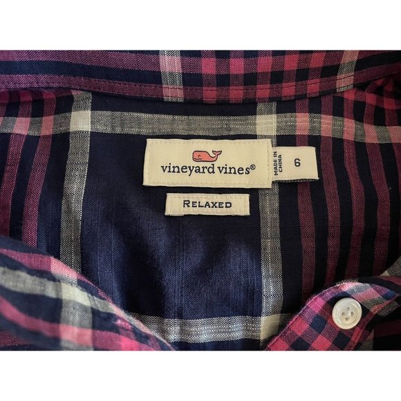 VINEYARD VINES $88 Harbor Plaid Relaxed Popover Tunic Shirt Roll Tab Sleeve 6 - Picture 4 of 6